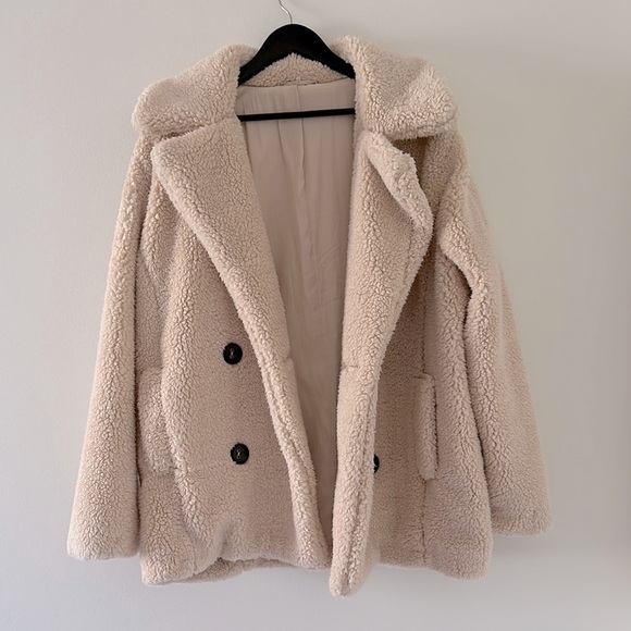 FREE PEOPLE Notched Teddy Peacoat Sherpa Cream Jacket - Picture 6 of 10